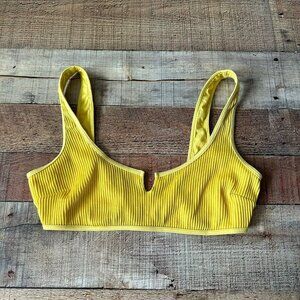 Hollister Women's Size Small Yellow Ribbed Swim Top With V-Cut Front